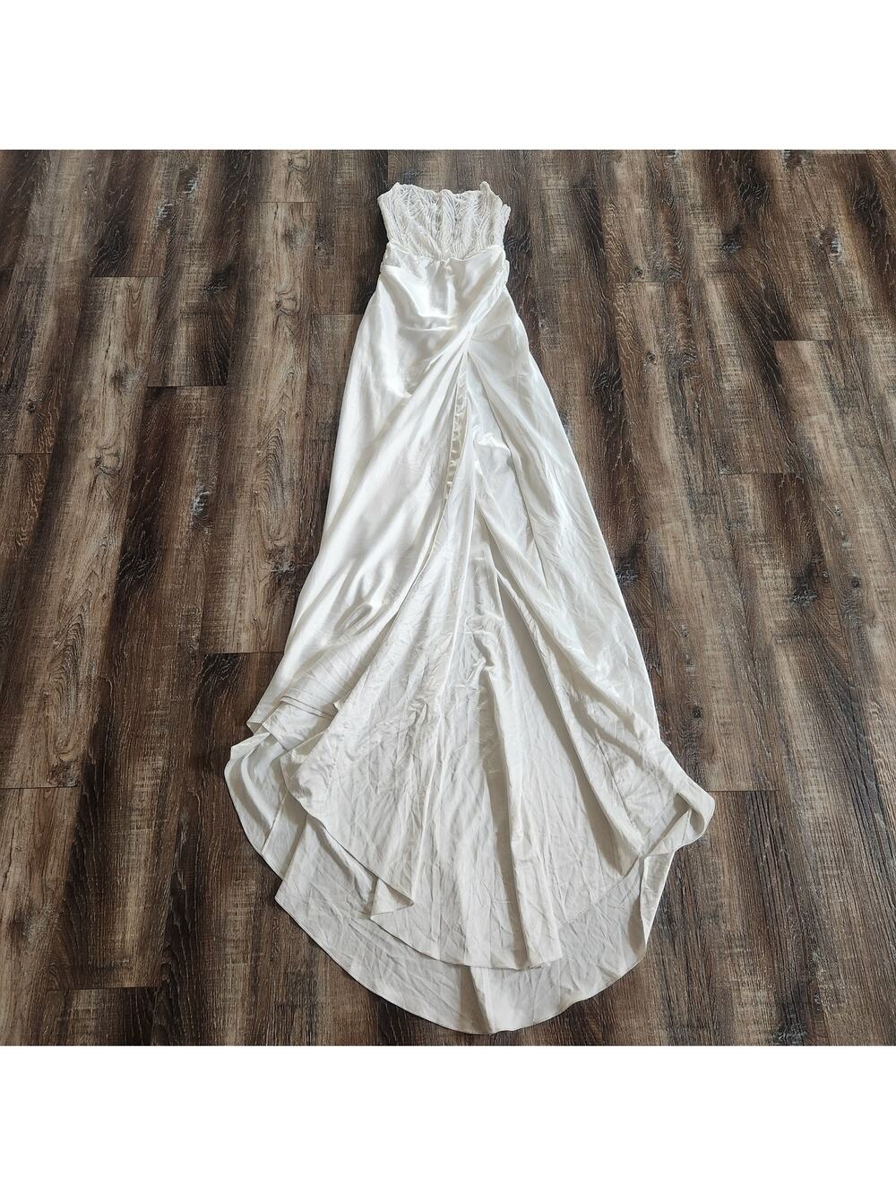 Retrofete White Beaded Corset Maxi Dress Strapless Satin Size XS? Train